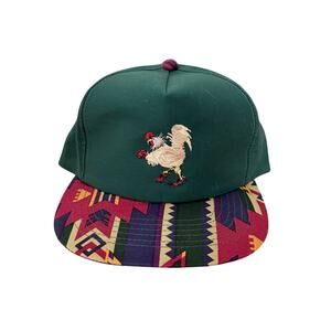 Vintage youngAn green fighting rooster Aztec bill trucker hat adjustable
